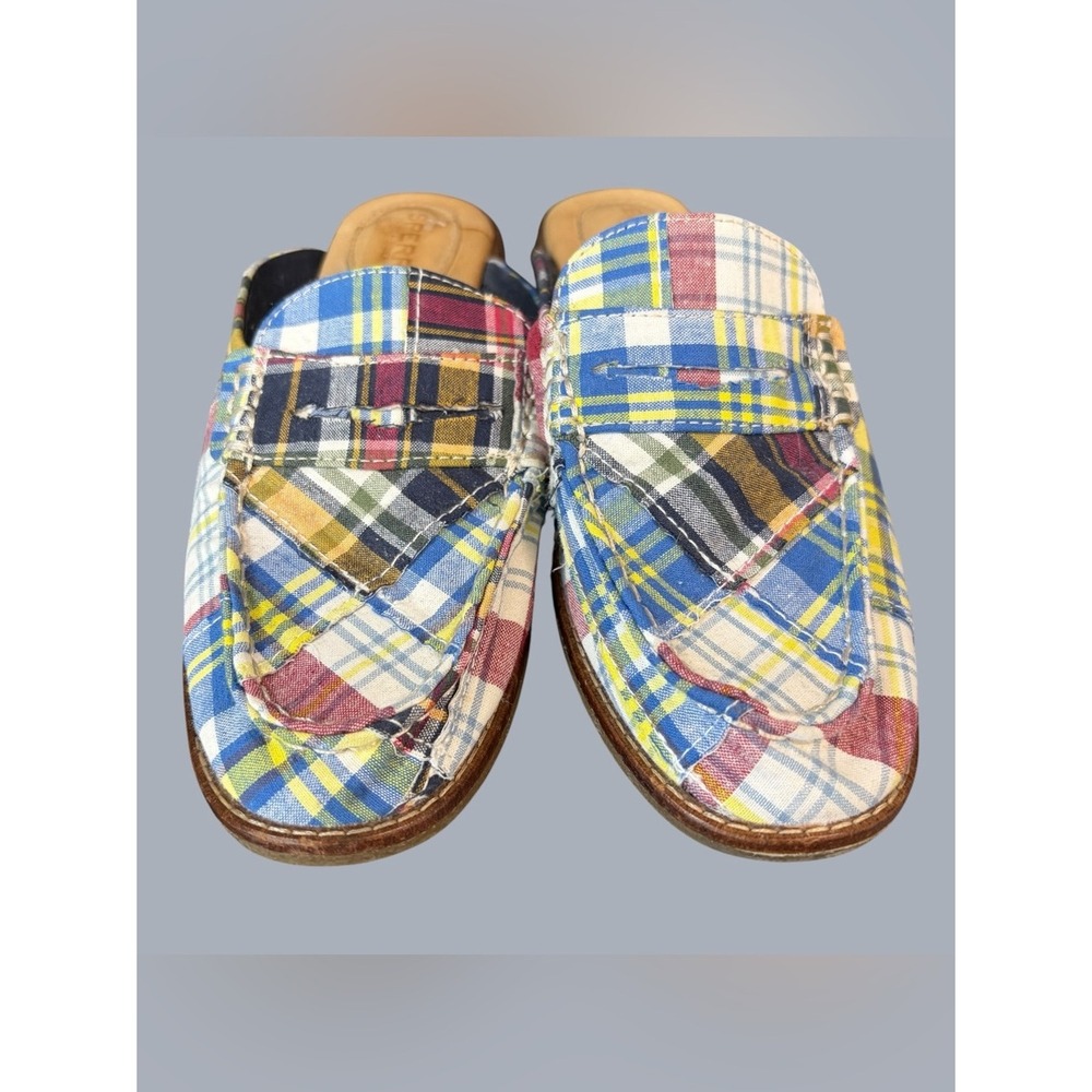 Sperry Seaport Penny Mules Womens 8 Multi Madras Plaid Patchwork Loafers Slip On - Picture 12 of 12
